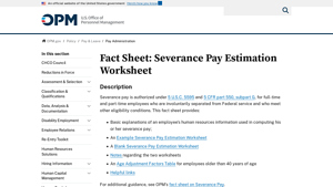 Screenshot of Fact Sheet: Severance Pay Estimation Worksheet - OPM