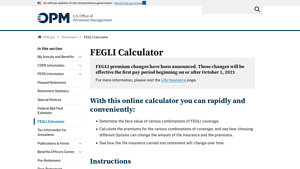 Screenshot of FEGLI Calculator - OPM