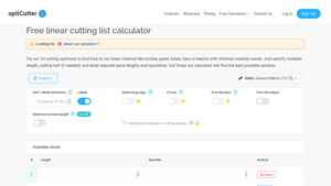 Screenshot of Free linear cutting list calculator - optiCutter