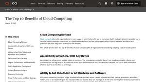 Screenshot of Top 10 Benefits of Cloud Computing - Oracle