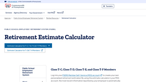 Screenshot of Retirement Estimate Calculator - Commonwealth of Pennsylvania