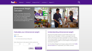 Screenshot of Dimensional Weight Calculator - FedEx