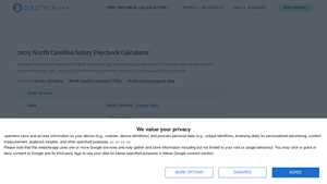 Screenshot of 2025 North Carolina Salary Paycheck Calculator - PaycheckCity