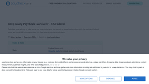 Screenshot of Salary Calculator · Federal & State Tax Tools - PaycheckCity