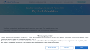Screenshot of Calculate your paycheck with pay calculators and tax ... - PaycheckCity