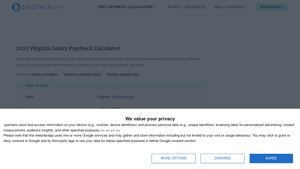 Screenshot of 2025 Virginia Salary Paycheck Calculator - PaycheckCity