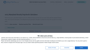 Screenshot of 2025 Maryland Hourly Paycheck Calculator - PaycheckCity