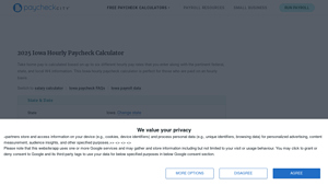 Screenshot of 2025 Iowa Hourly Paycheck Calculator - PaycheckCity