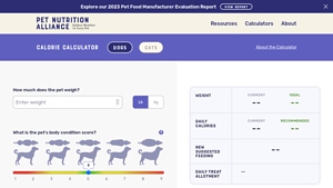 Screenshot of Calorie Calculator - Pet Nutrition Alliance