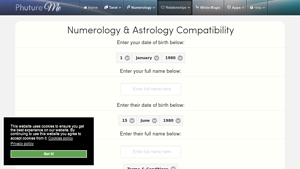 Screenshot of Free Numerology Relationship Compatibility Report - Phuture Me