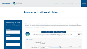 Screenshot of The 401k Group - Loan amortization calculator