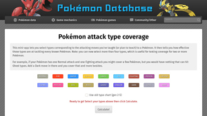Screenshot of Pokémon Type Coverage calculator - Pokemon Database