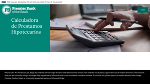 Screenshot of Calculadora de Prestamos Hipotecarios - Premier Bank of the South