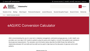 Screenshot of eAG/A1C Conversion Calculator - American Diabetes Association