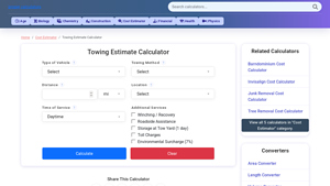Screenshot of Towing Estimate Calculator