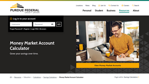Screenshot of Money Market Account Calculator | Interest Rate | Purdue FCU