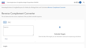 Screenshot of Reverse Complement Converter - QIAGEN
