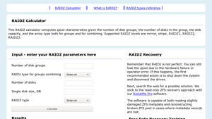 Screenshot of Free RAIDZ Calculator - Caclulate ZFS RAIDZ Array Capacity and ...