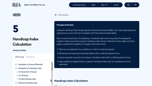 Screenshot of Handicap Index Calculation - The R&A