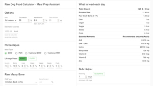 Screenshot of Raw Dog Food Calculator