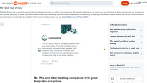 Screenshot of Re: Wix and other hosting companies with great templates and prices.