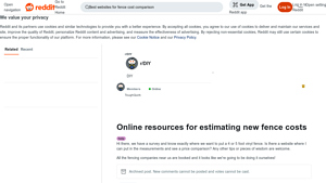 Screenshot of Online resources for estimating new fence costs : r/DIY - Reddit