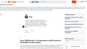 Screenshot of Zoho CRM Review: A Comprehensive 2024 Guide for Small ... - Reddit