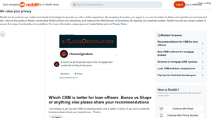 Screenshot of Which CRM is better for loan officers .Bonzo vs Shape or ... - Reddit