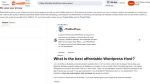 Screenshot of What is the best affordable WordPress Host? : r/ProWordPress - Reddit