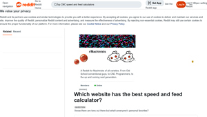 Screenshot of Which website has the best speed and feed calculator? : r/Machinists