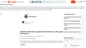 Screenshot of Tentative estimate to replace 20 windows on a 2k square foot house?