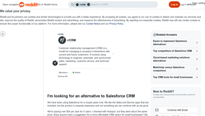 Screenshot of I'm looking for an alternative to Salesforce CRM - Reddit