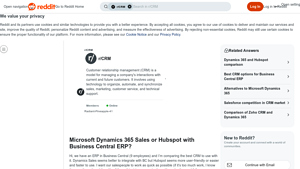 Screenshot of Microsoft Dynamics 365 Sales or Hubspot with Business Central ERP?