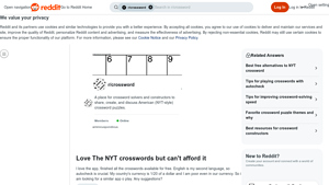 Screenshot of Love The NYT crosswords but can't afford it - Reddit
