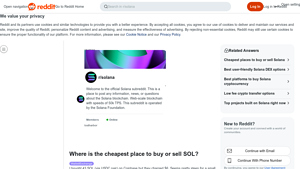 Screenshot of Where is the cheapest place to buy or sell SOL? : r/solana - Reddit