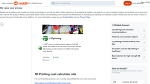 Screenshot of 3D Printing cost calculator site : r/3Dprinting - Reddit