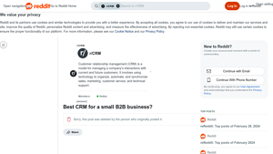 Screenshot of Best CRM for a small B2B business? - Reddit