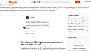 Screenshot of Sick of overkill CRMs. Which under-the-radar tool is everyone ...