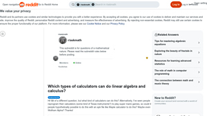 Screenshot of Which types of calculators can do linear algebra and calculus?