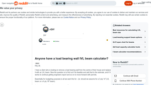 Screenshot of Anyone have a load bearing wall lVL beam calculator? : r/DIY - Reddit