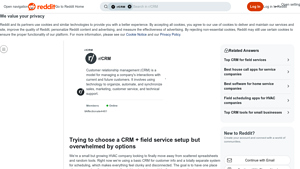 Screenshot of Trying to choose a CRM + field service setup but overwhelmed by ...