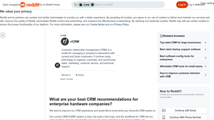 Screenshot of What are your best CRM recommendations for enterprise hardware ...
