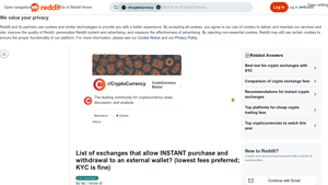 Screenshot of List of exchanges that allow INSTANT purchase and withdrawal to ...