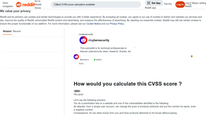 Screenshot of How would you calculate this CVSS score ? : r/cybersecurity - Reddit