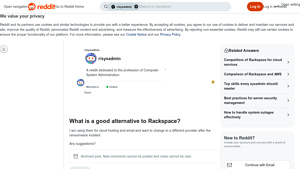 Screenshot of What is a good alternative to Rackspace? : r/sysadmin - Reddit