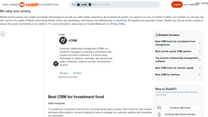 Screenshot of Best CRM for Investment fund - Reddit