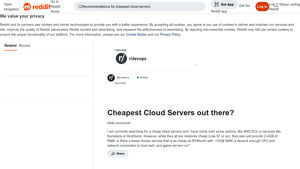 Screenshot of Cheapest Cloud Servers out there? : r/devops - Reddit