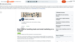 Screenshot of Best CRM for handling leads and email marketing on a budget?