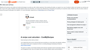 Screenshot of A recipe cost calculator - CostMyRecipes : r/Chefit - Reddit