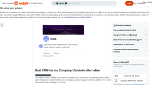 Screenshot of Best CRM for my Company/ Zendesk alternative : r/SaaS - Reddit